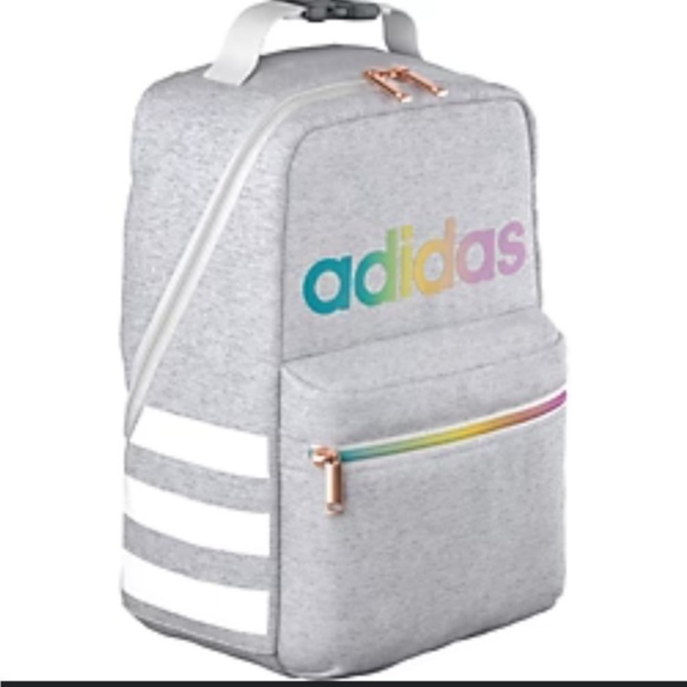 Adidas Santiago 2 Lunch Bag Grey white stripe zip insulated bag NEW OS